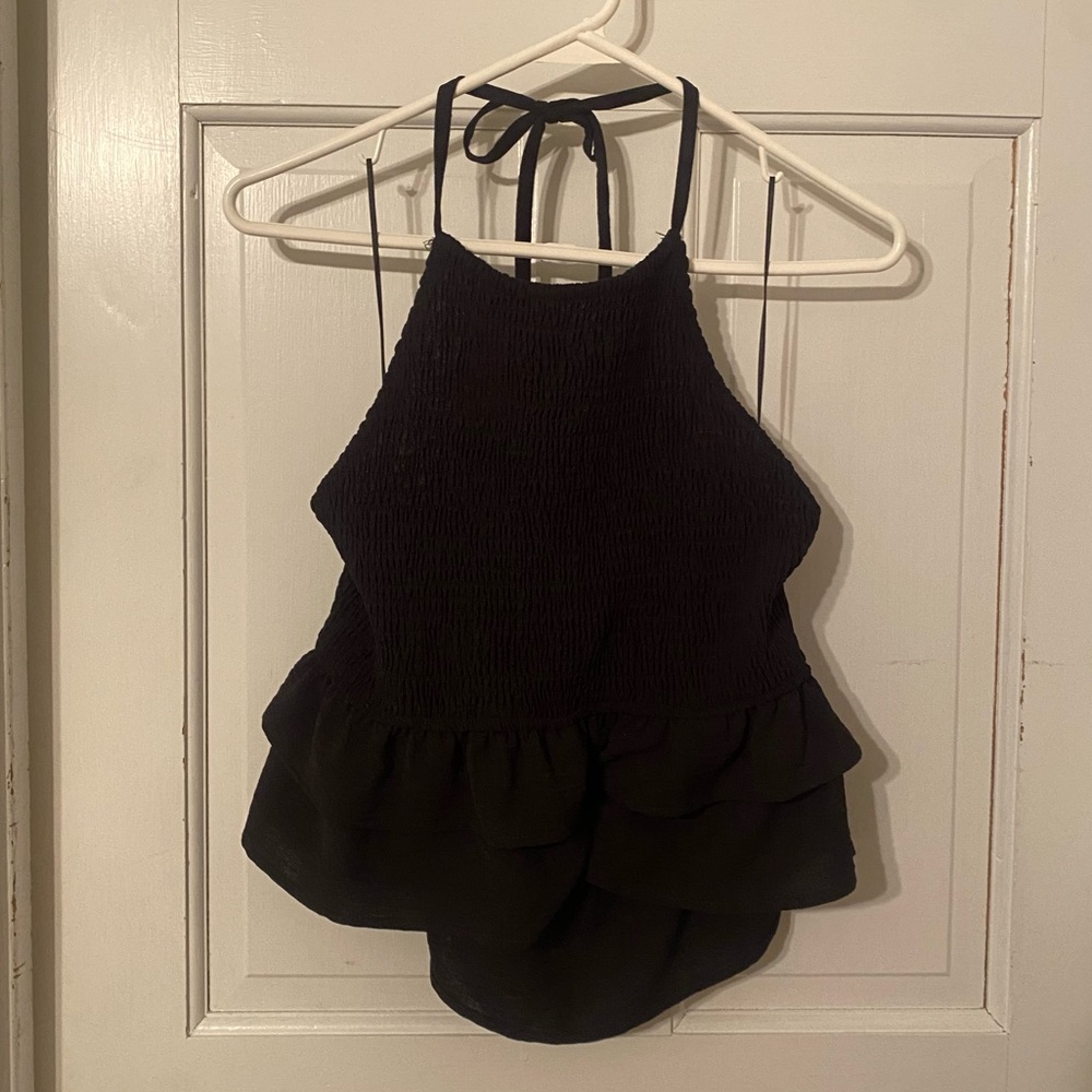 Black Ruffled Halter Top sz L